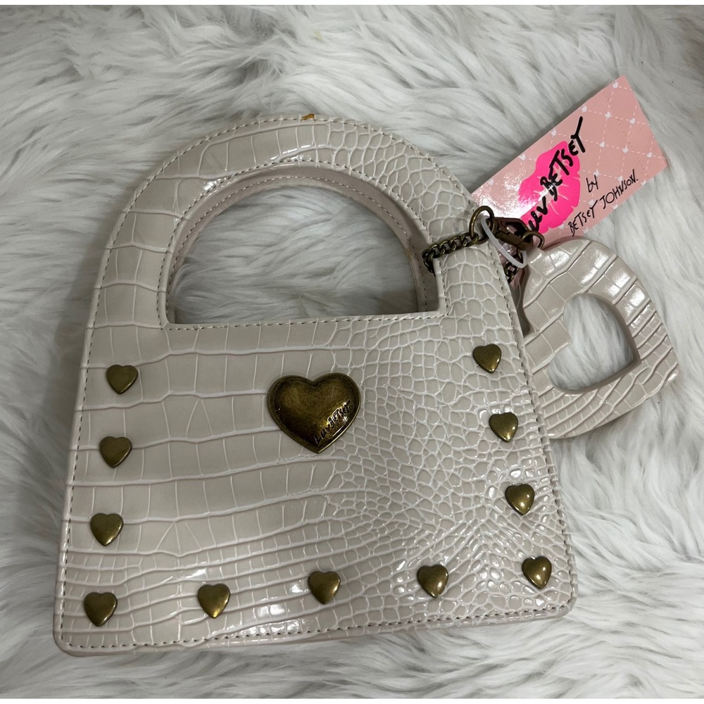 Luv Betsey by Betsey Johnson Oatmeal Croc Heart Handbag NWT